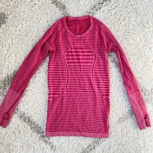 Lululemon- pink/striped long sleeve workout shirt